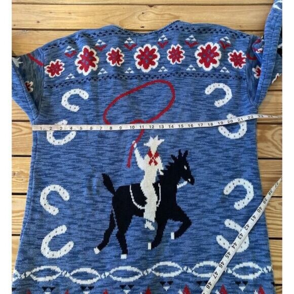 Vintage Delia Mckain Horse Button Up Knitted Cardigan Sweater Size Medium Blue - Picture 6 of 7